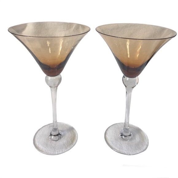 VTG Retro MCM 2 Amber Ball Stemmed Martini Glasses - Picture 6 of 6